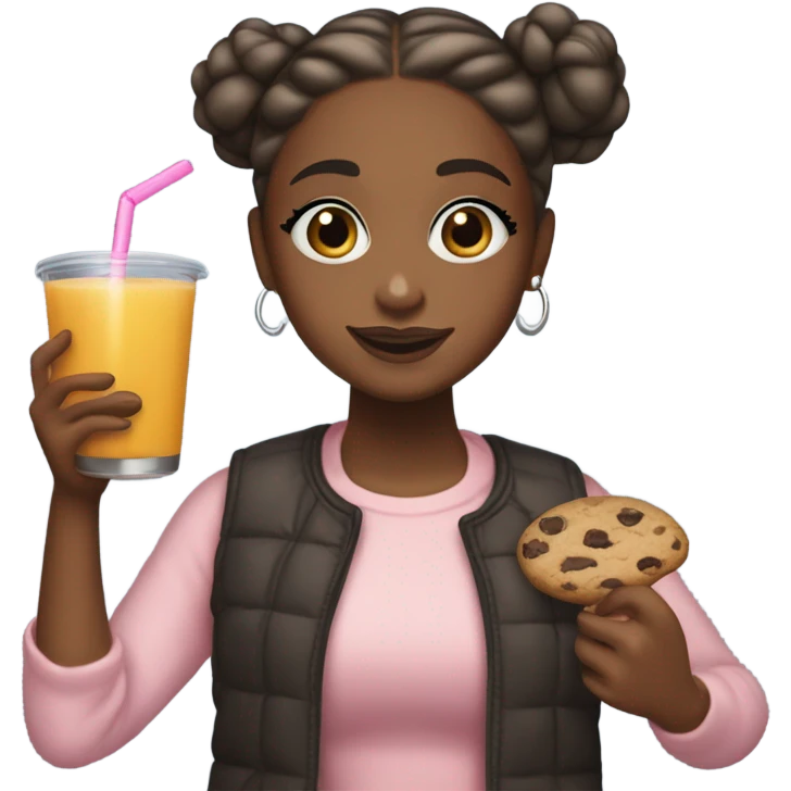 black ariana grande holding a cookie and juice emoji