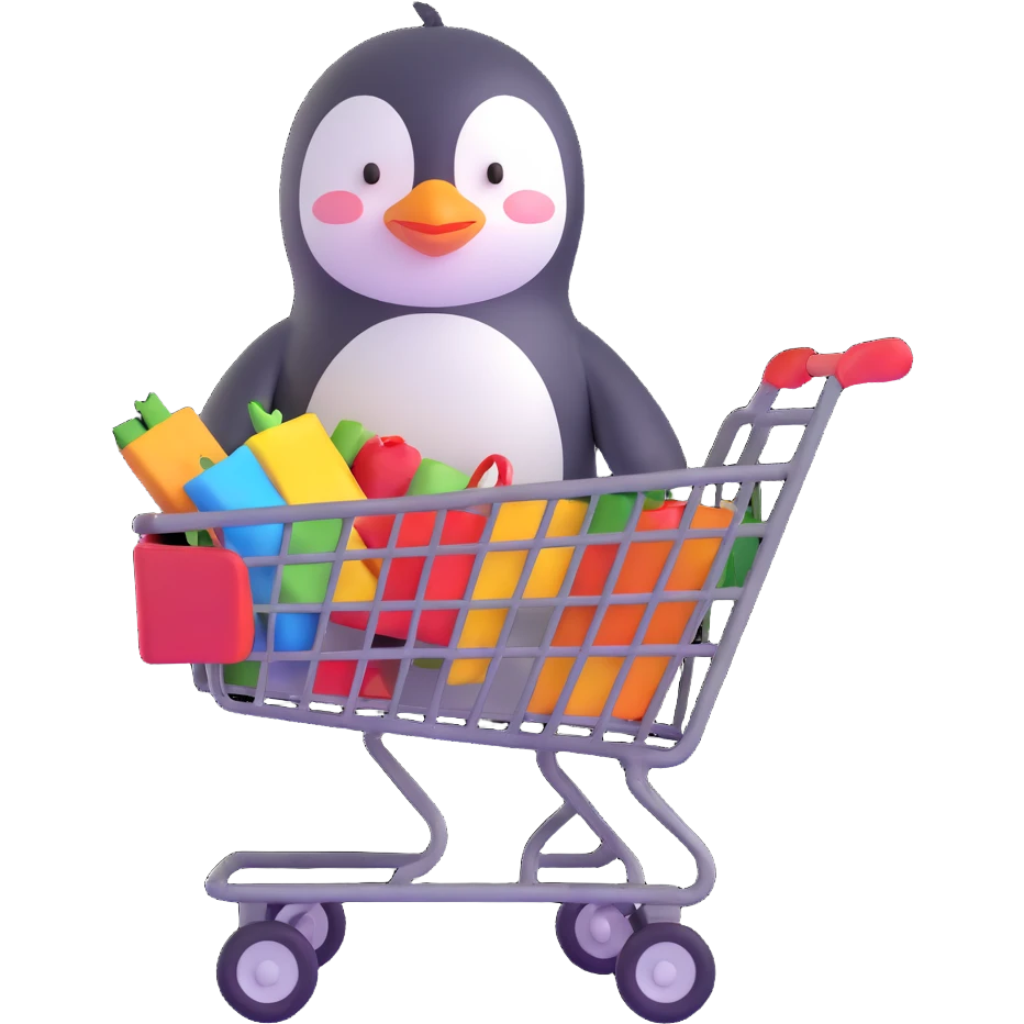 cute baby penguin pushing a shopping cart emoji