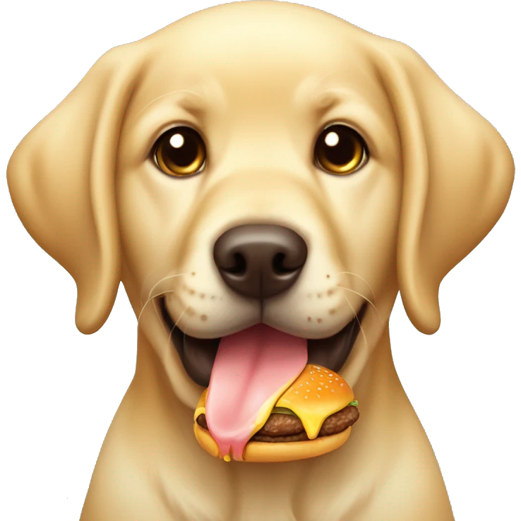 Cute golden Labrador puppy with a big burger emoji