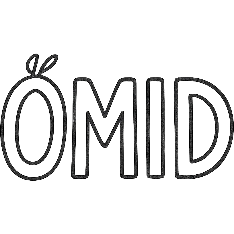 Change the text to all uppercase: 'OMID'. Keep the hand-drawn icon style with casual, sketchy lines, creative, suitable for a personal brand, with no background. emoji