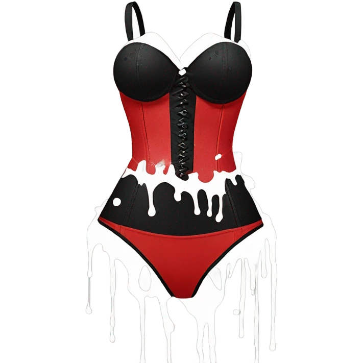 Red and black corset top with bikini bottom splattered with white paint  emoji