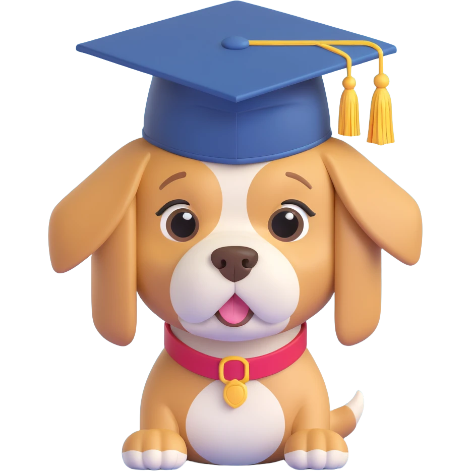 a dog wearing a graduation cap emoji