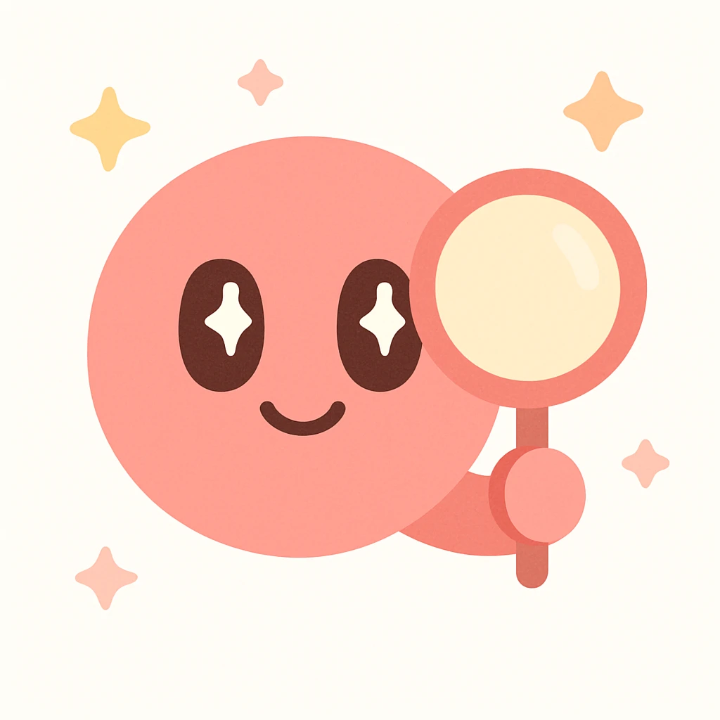 red emoji character holding a magnifying glass emoji