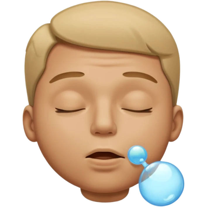 A male with closed eyes but the mouth is o-shaped blowing out emoji