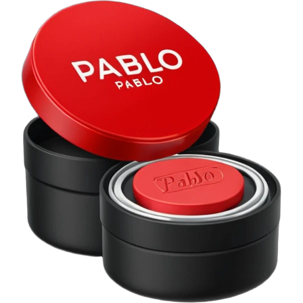 A swedish snus/lip pillow in the box black little box and write on them mini pablo (red) emoji