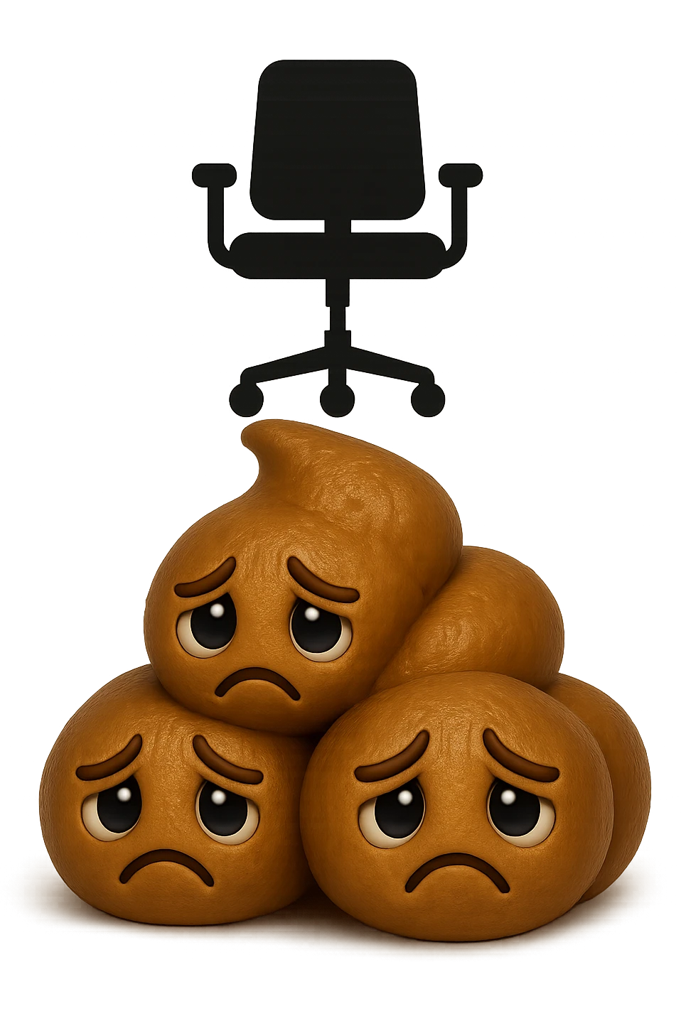emoji stile iphone di una montagnetta di feci umane realistiche a palline tristi con sopra un simbolo di una sedia da ufficio, iperrealistico 4k emoji