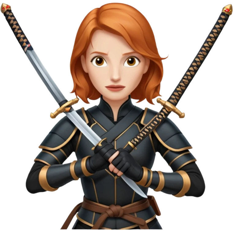 Jessica Chastain, in a ninja position with swords emoji