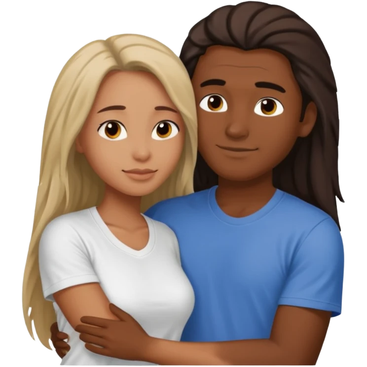 dark skin girlfriend hugs mixed boyfriend with long hair  emoji