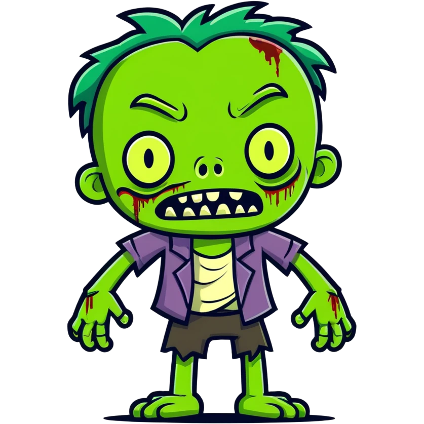 cartoon style zombie, green skin, goofy expression emoji