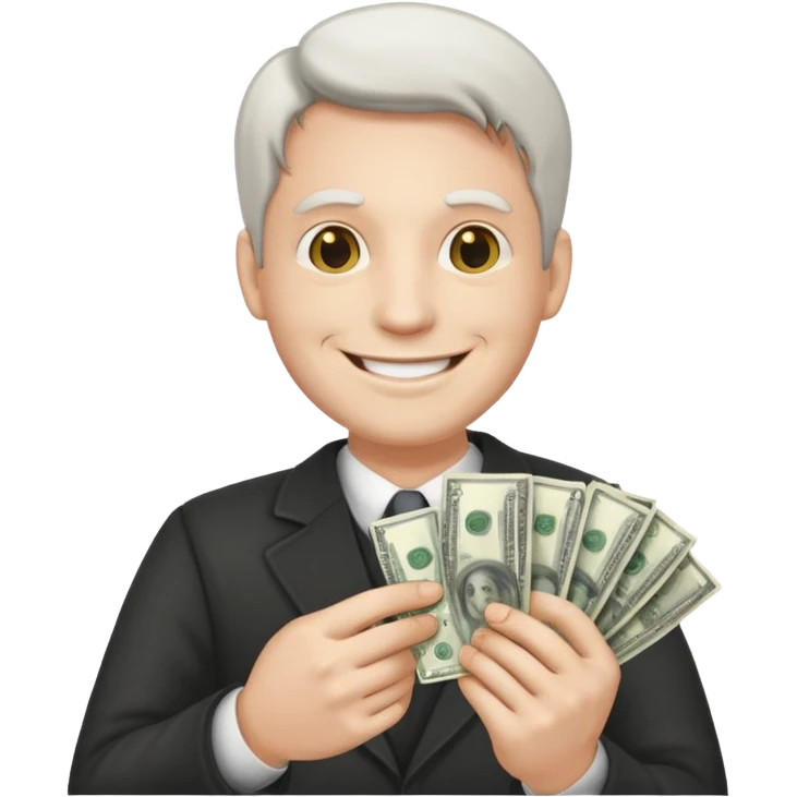 Make an emoji of a photorealistic adult man holding money in his hands. He has a smile on his face. He looks like an adult. the skin should be white. 4 options emoji