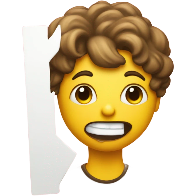 A yellow emoji that looks like its flirting and holding up a white sign that says “kiss me” emoji