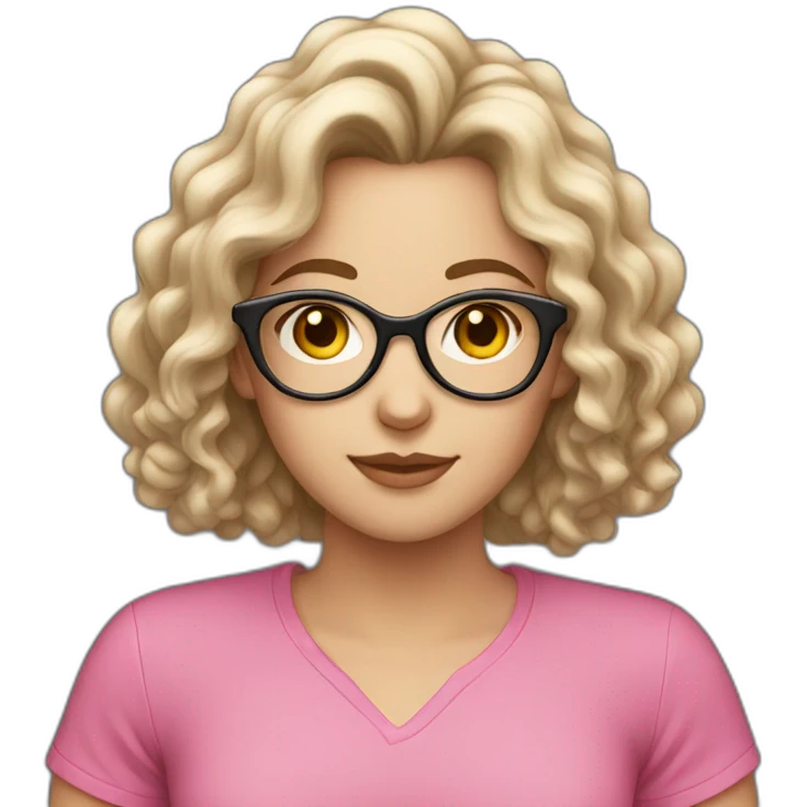 white girl with dark long curly hair and glasses in pink shirt emoji