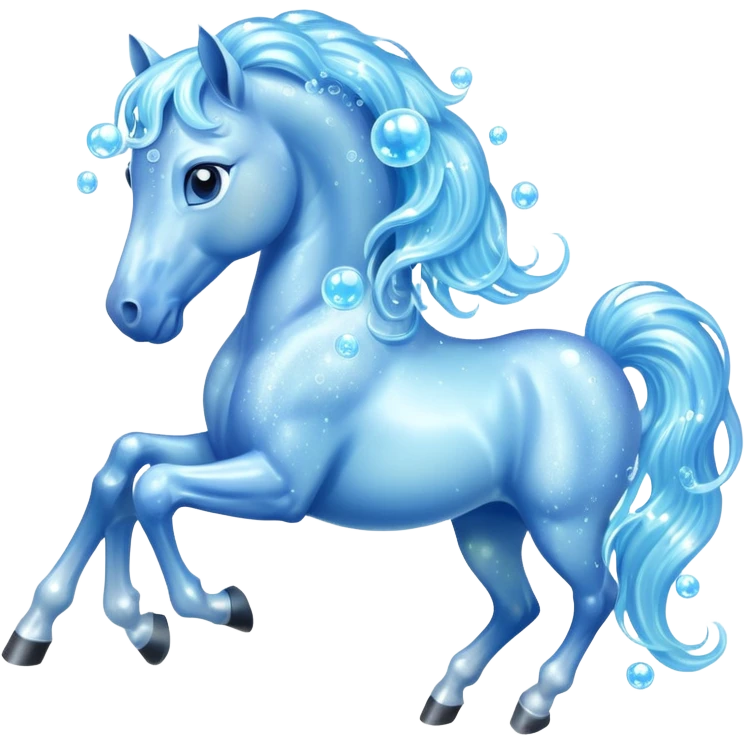 A magical horse made entirely of transparent bubbles and water, with a flowing mane of small bubbles emoji