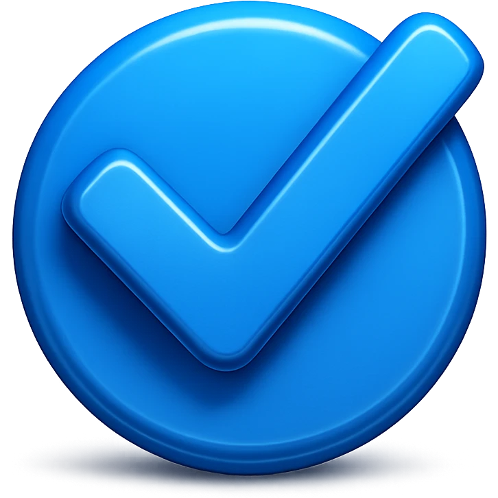 Blue check emoji, realistic style emoji