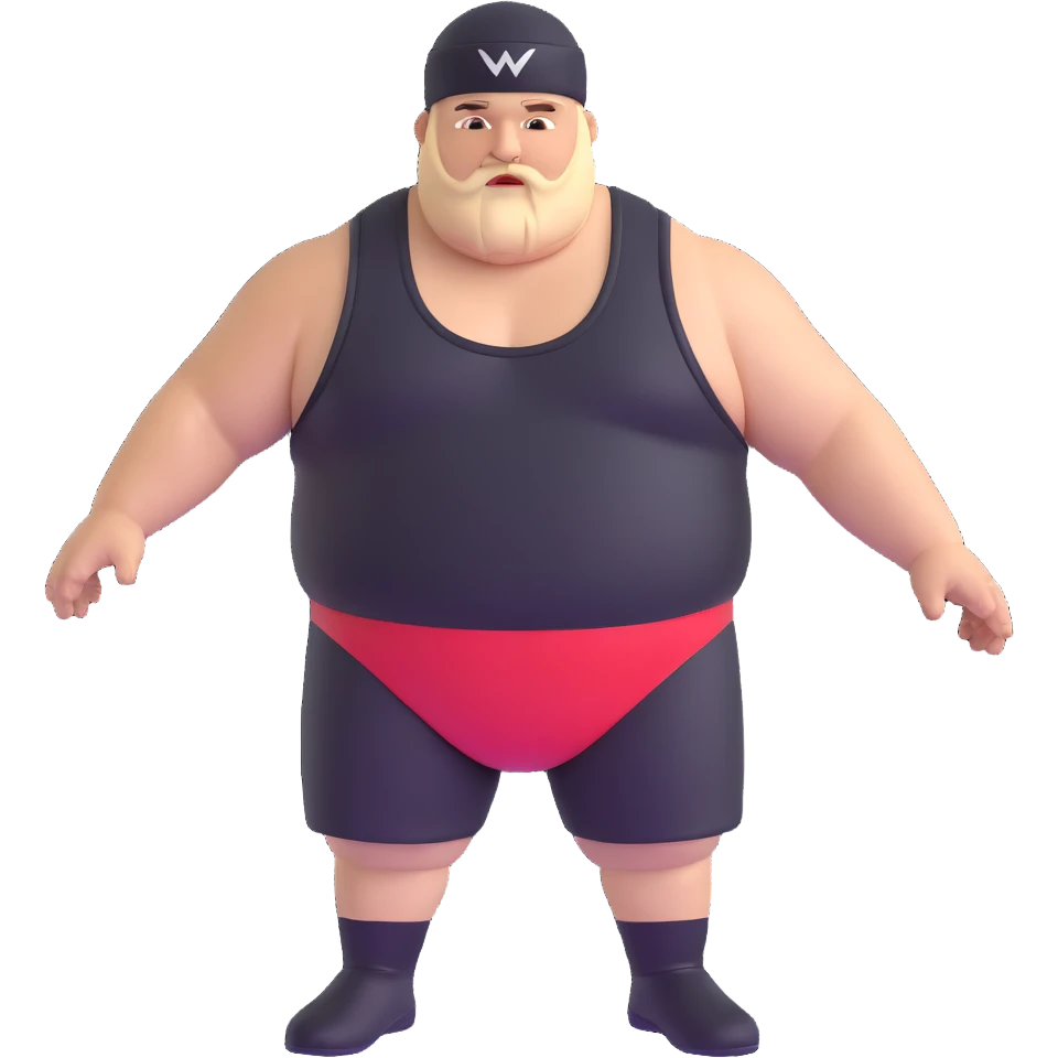 White skin fat guy with black durag, light stubble beard of a few days in wrestling singlet emoji