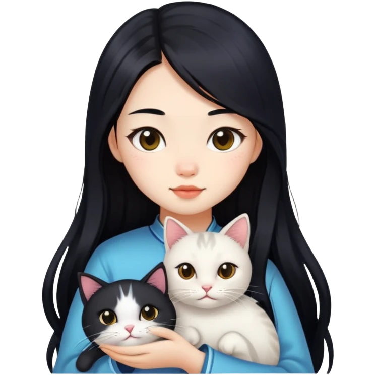 a  Chinese girl with  long hair and a cat emoji