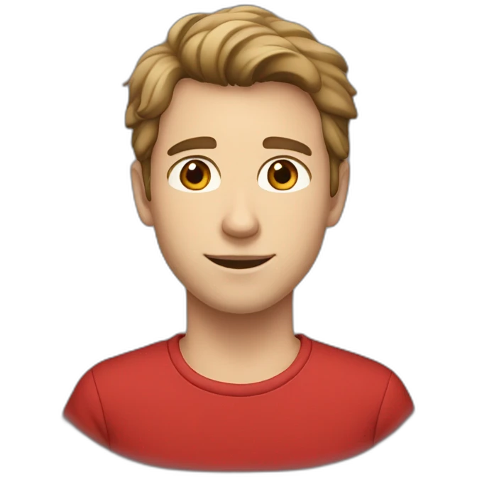 young white male with brown eyes,brown hair and light brown mustage under nose, wearing red shirt emoji
