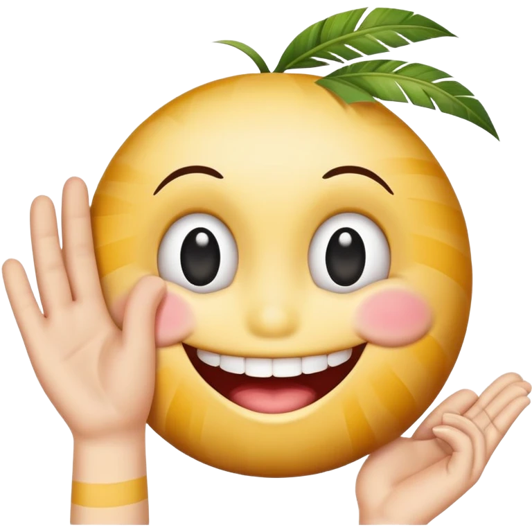 smiley face with rolled eyes, looking up, mouth in a stripe, manicured palm in the foreground emoji