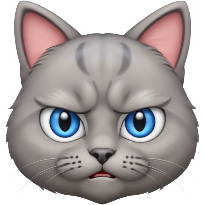 angry grey cat blue small eyes. iphone real emoji style emoji