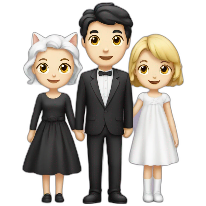 Family- mum-dad-baby girl-white cat-black cat emoji
