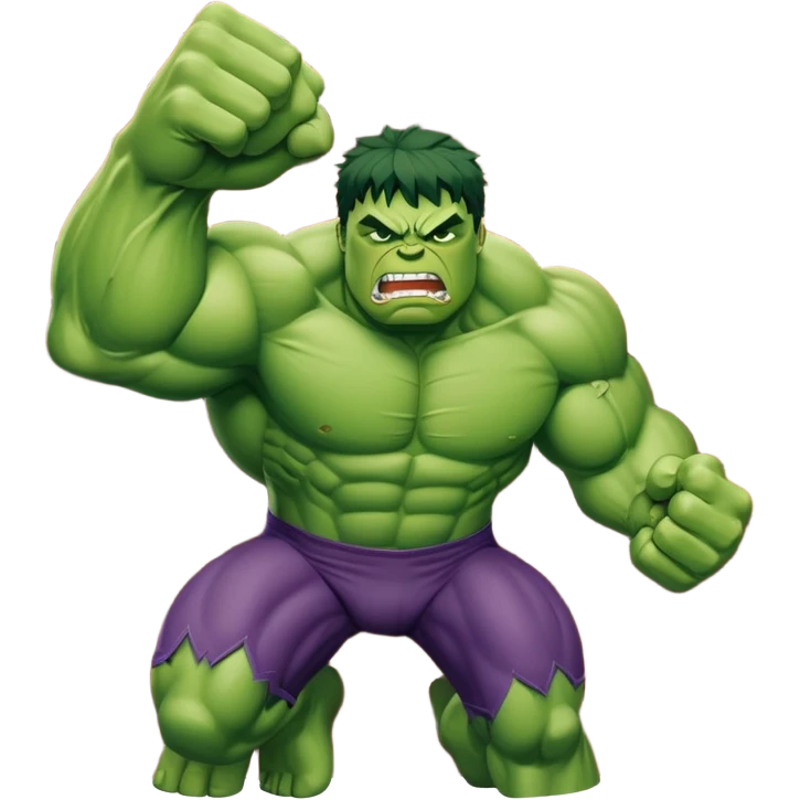 Hulk smashing through a brick wall, green superhero breaking through emoji