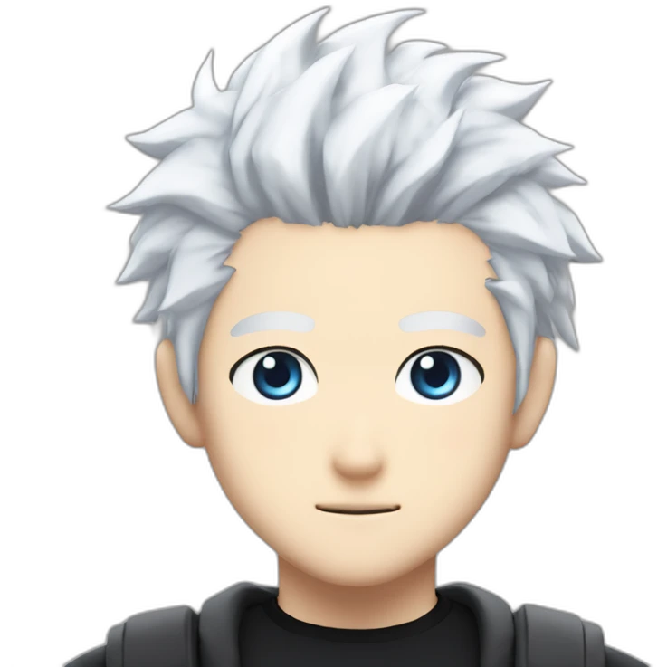 gojo satoru from jujutsu kaisen with white hair, blue eyes, who wear a black tshirt and a white baggy pant emoji