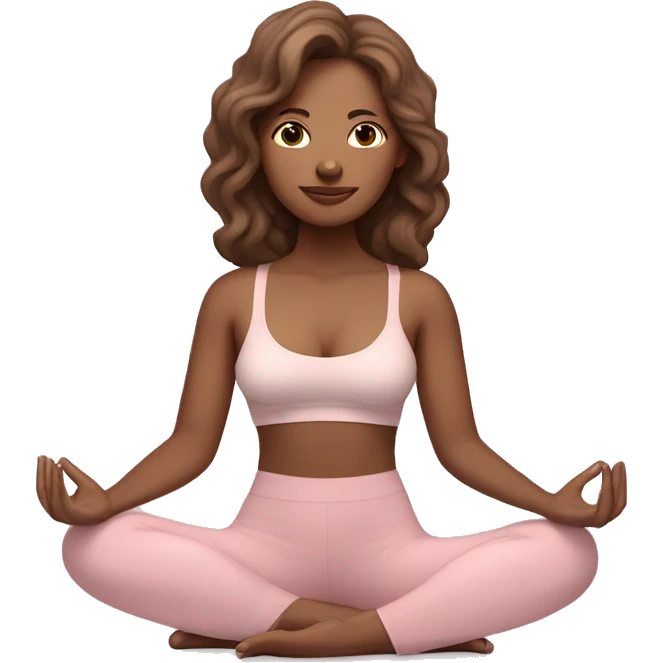 Light skinned girl with wavy brown hair meditating with light pink yoga pants and bra emoji