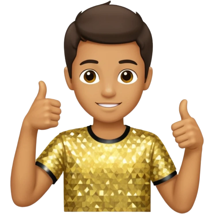 Boy wearing sparkly gold disco shirt thumbs up emoji
