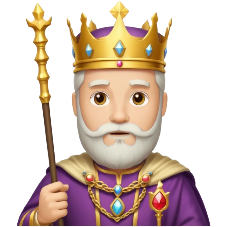 Bearded King, Wise king with short white beard, royal staff in hand, wearing crown
 emoji