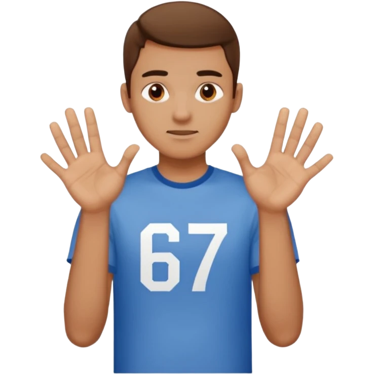 Guy saying 67 and 67 is on his hands emoji