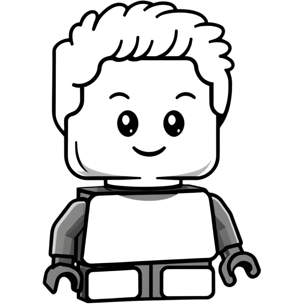 A cute Lego-style minifigure head with a happy expression emoji