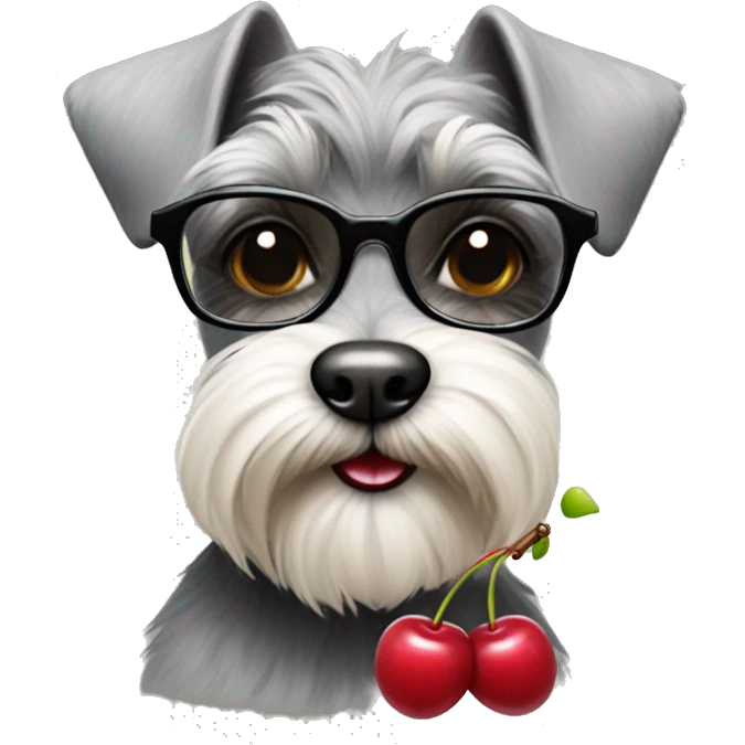 Fun mini schnauzer with glasses made of cherries emoji