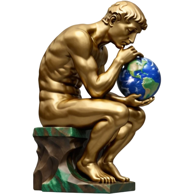 rodins sculpture the thinker but with a planet earth in its hand emoji