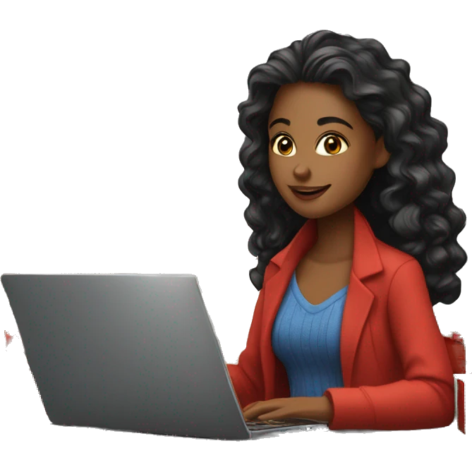 A pretty woman is working on her laptop and it’s Christmas atmosphere  emoji