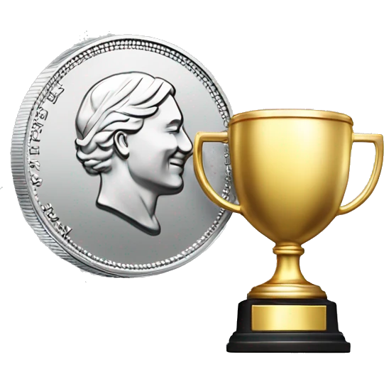 platinum coin with ilver trophy on it emoji