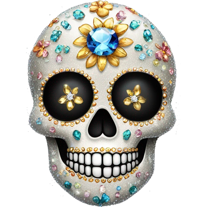 Realistic single isolated decorative sugar skull with sparkling diamonds and rhinestones  emoji