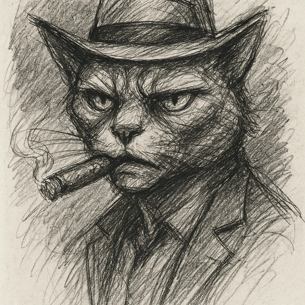 gato con sombrero y un puro, estilo boceto a lápiz emoji