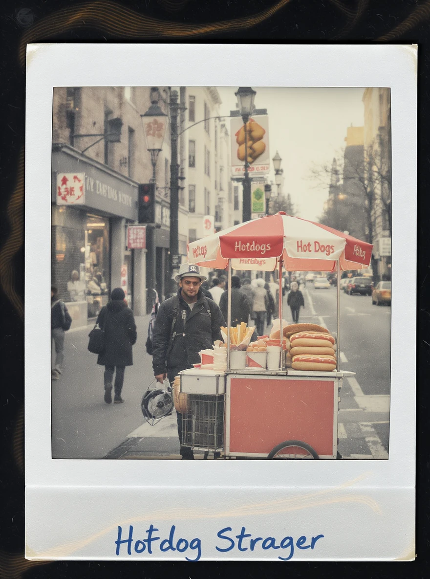 hotdog seller in New York with cart emoji