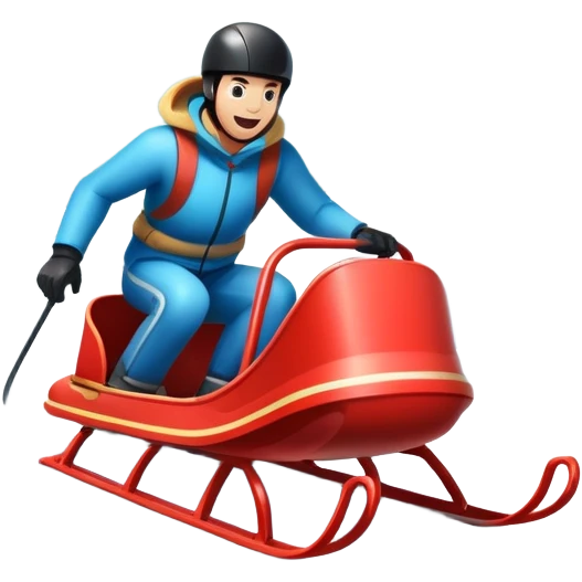 An icon featuring a sleek sled speeding down a snowy hill, with a snowy landscape and pine trees in the background. The motion lines and slight snow spray emphasize the thrill of the ride. Transparent background highlights the excitement and fun of sledding. emoji