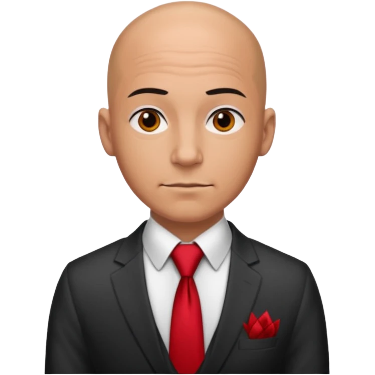 man Bald with red necktie, red dress,tatto. emoji
