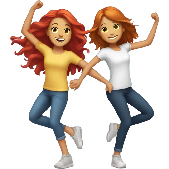 Redhair girl and brown hair girl dancing emoji