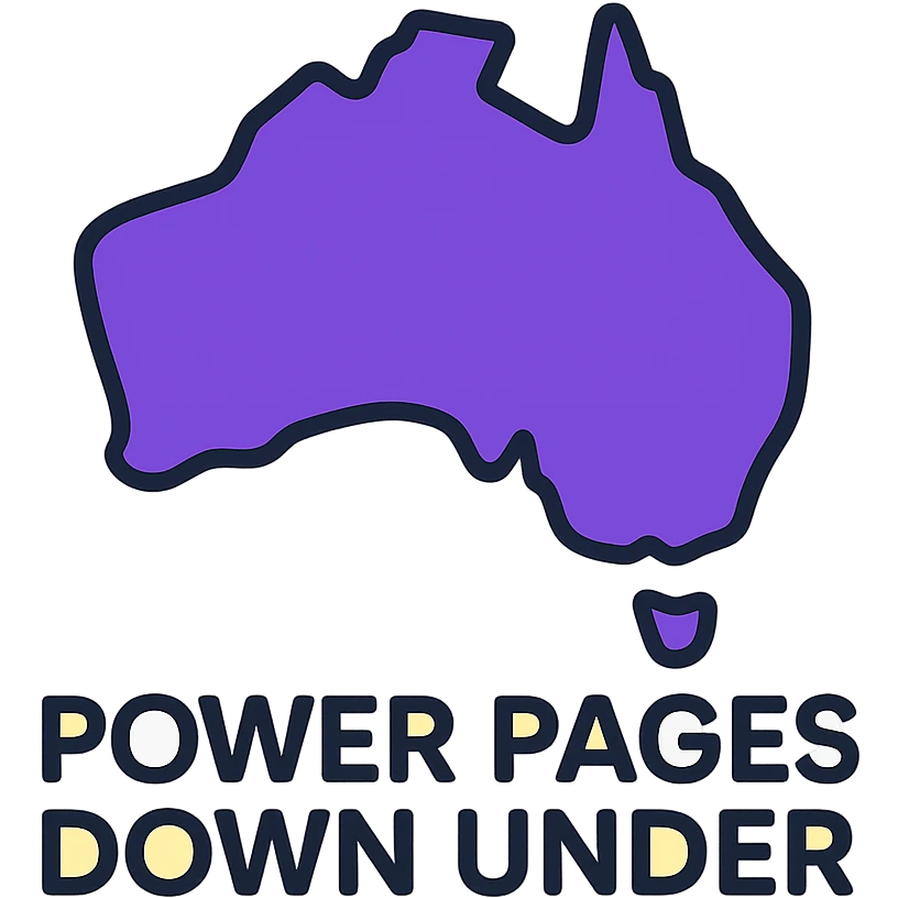 outlined icon of Australia map with very thin lines, text 'Power Pages Down Under' in simple clean typography, colors #403DAD, vibrant purple, #fff7ad, no overlays or extra icons emoji