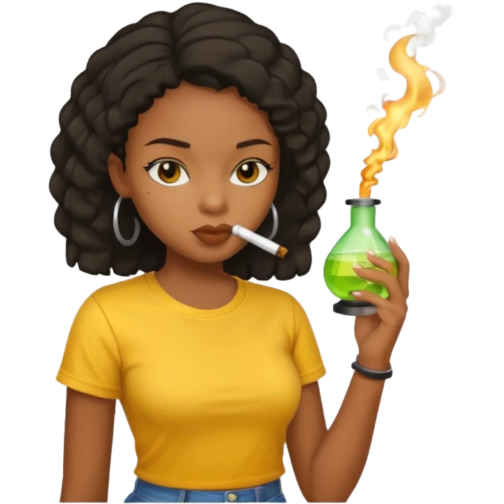 Black girl yellow shirt smoking bong emoji