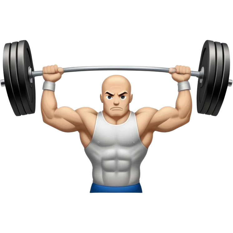 Powerlifting emblem featuring a stylized barbell with heavy weights on each side, flanked by muscular arms gripping the bar. The design is bold and dynamic, symbolizing strength and determination. The background is minimal, focusing on the emblem itself, with a sleek and professional look.  emoji