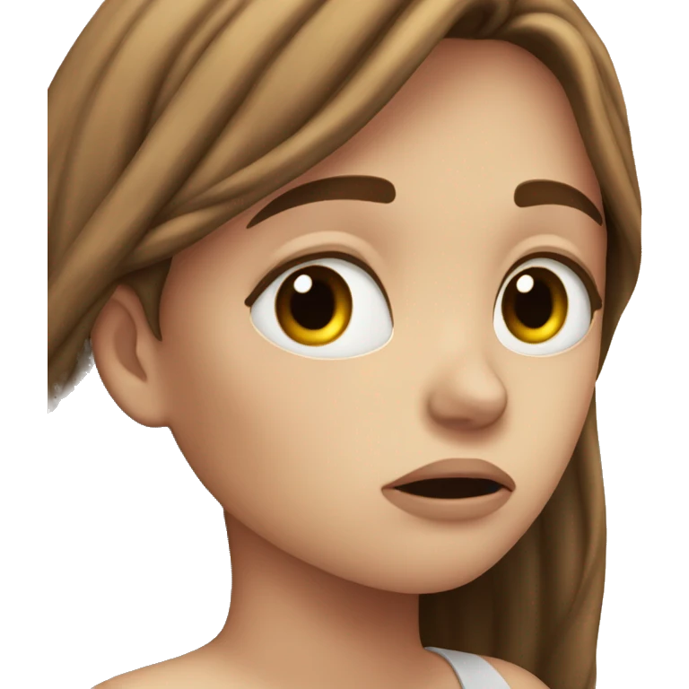 sad white girl with long brown hair crying in the beach  emoji