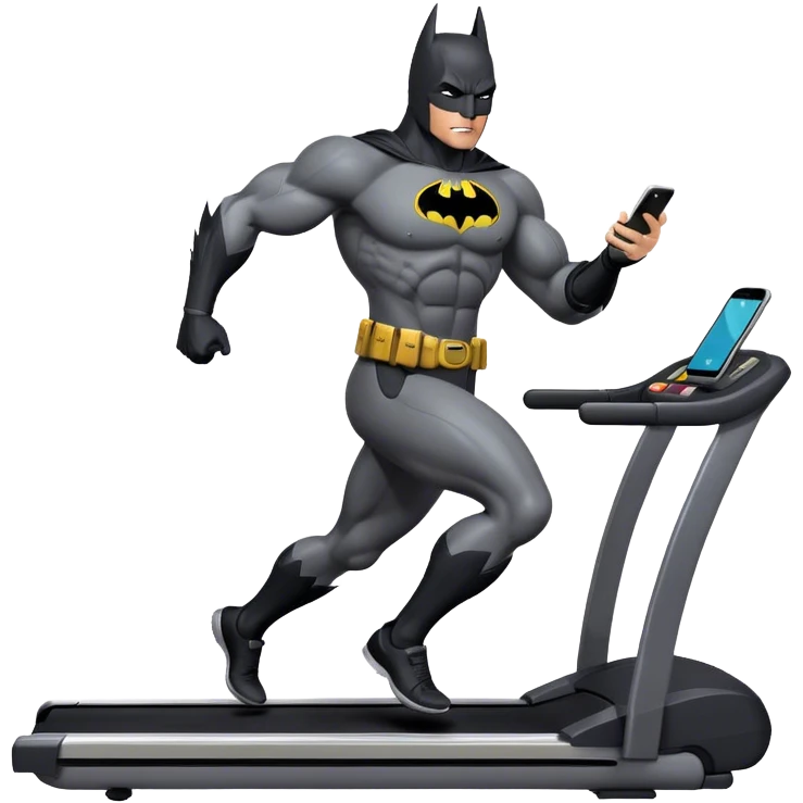 Batman with his phone on a treadmill emoji