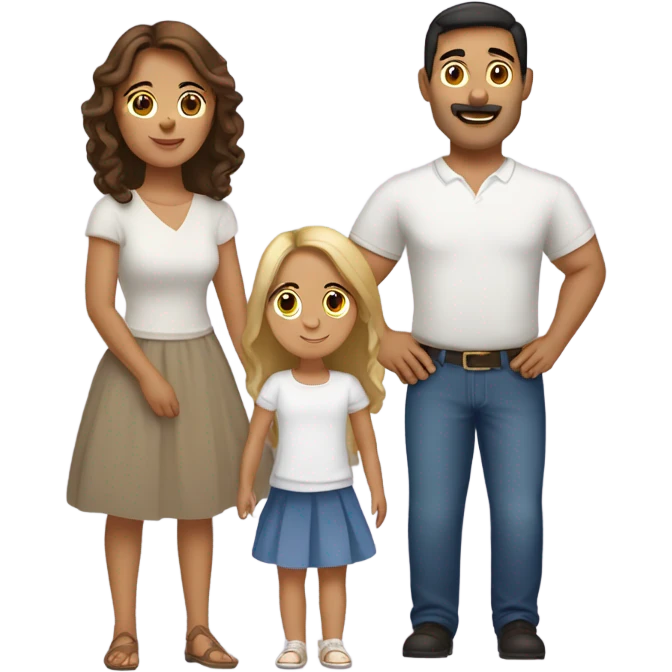 Puerto rican beard short brown hair  husband with blond long hair wife and brown long hair daughter Family  emoji