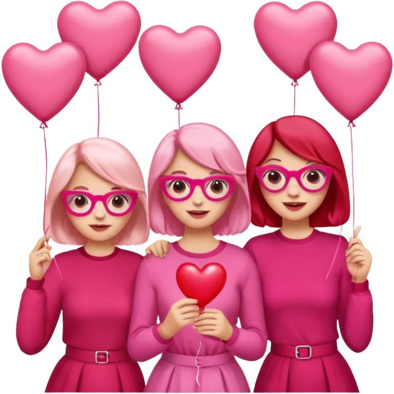 galentines party : change their outfits in red and pink, add pink heart balloons and pink glasses in their hands emoji