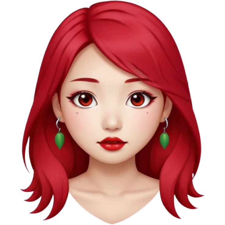 pretty girl asian, red cherry long hair,makeup grunge,Eyebrow and lip piercing emoji