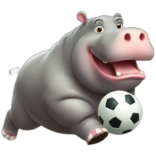 fat hippo as soccer player running and kicking emoji